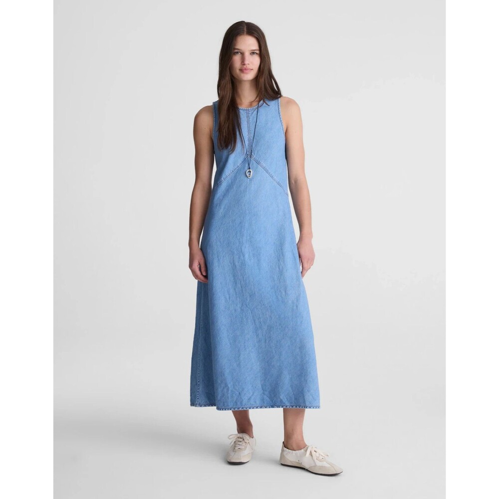 MADEWELL Seamed Maxi Dress In Airy Denim 6 Clean Soft Sky Bias Flowy NWT B25
